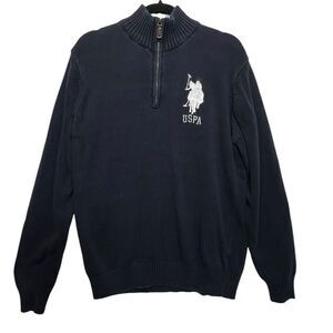 U.S. Polo ASSN Men's Vintage 1/4 Zip Black Knit Big Pony Polo Sweater | m